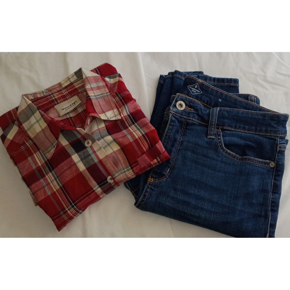 Autumn Outfit Bundle Red Plaid Button Down M St Johns Bay Blue Skinny Jeans 10